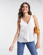 Asos Design Tie Front Cami In Ivory-white