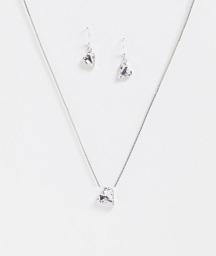 Krystal London Swarovski Crystal Sweetheart Necklace And Earring Set-clear