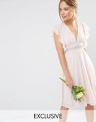 Tfnc Wedding Fluted Sleeve Embellished Waist Midi Dress - Pink