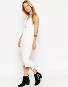 Asos Midi Dress In Rib Knit With V Neck And V Back - White