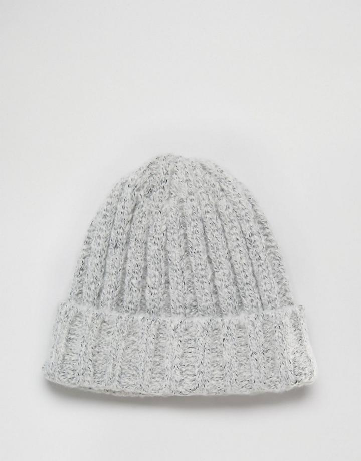 Asos Fisherman Beanie In Yarn Interest - Gray