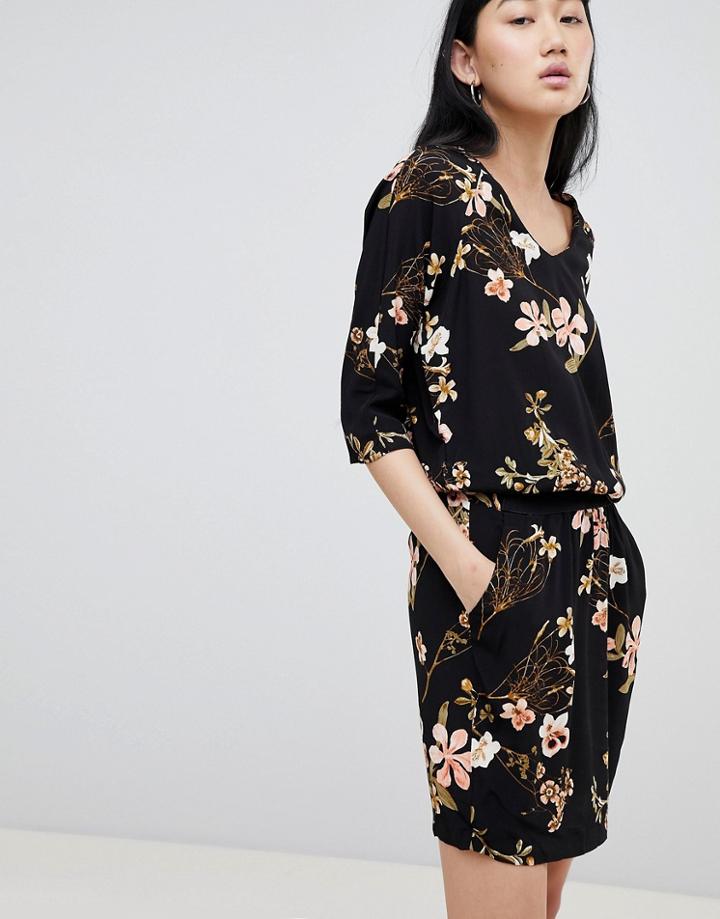 B.young Floral Cowl Neck Dress - Black