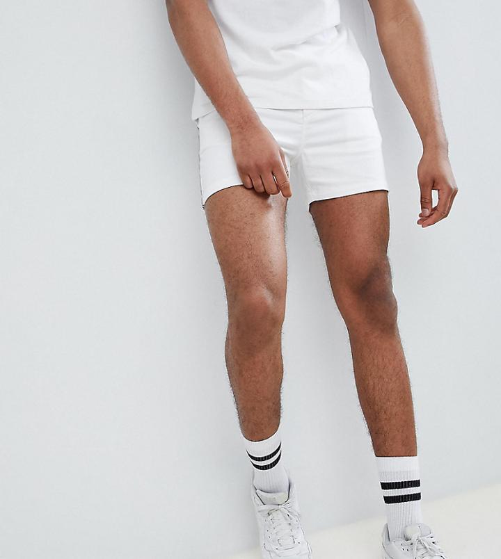 Asos Design Tall Skinny Shorter Shorts In White With Side Tape - White