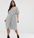 Asos Design Curve Wrap Midi Dress In Stripe Print - Multi