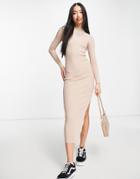 Miss Selfridge Camel Cut Out Back Midaxi Dress-neutral