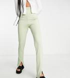 Flounce London Tall High Waist Tailored Stretch Pants With Split Front In Sage-green