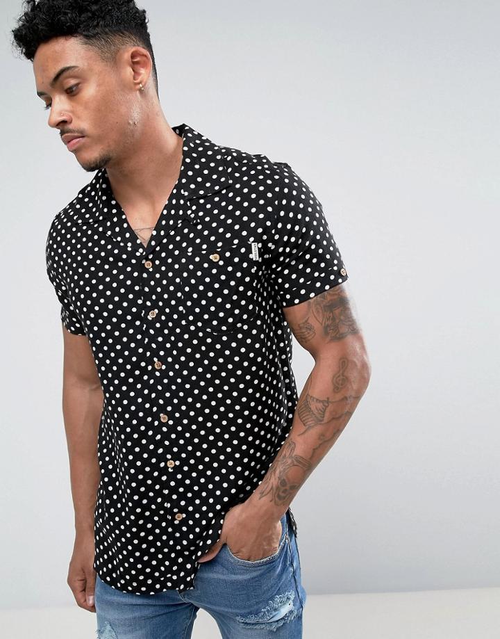 Soul Star 50s Collar Printed Shirt - Black