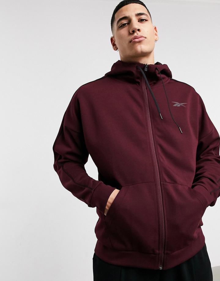 Reebok Training Polyknit Zip Hoodie In Burgundy-red