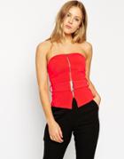 Asos Luxe Bandeau Top With Zip And Belt - Red