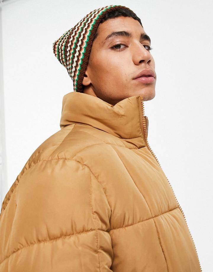 Asos Design Oversized Beanie With Retro Knit In Multicolor