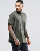 Asos Military T-shirt In Khaki With Contrast Rib - Green