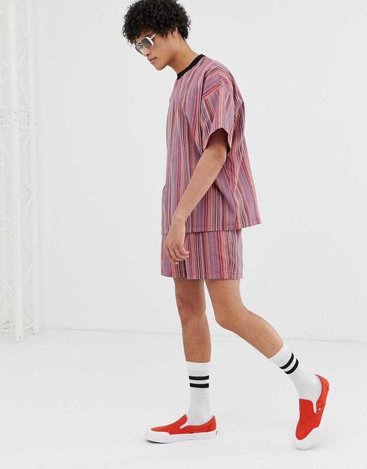 Asos Design Two-piece Shorts In Mini Stripe - Pink