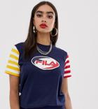 Fila Relaxed T-shirt With Front Logo In Stripe Color Block-blue