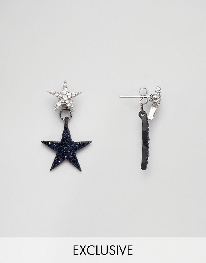 Reclaimed Vintage Diamonte Star Through & Through Earrings - Silver