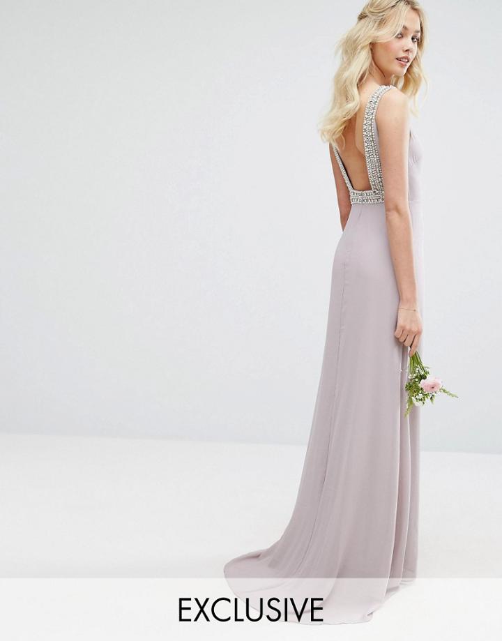 Tfnc Wedding High Neck Maxi Dress With Embellished Low Back - Gray