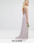 Tfnc Wedding High Neck Maxi Dress With Embellished Low Back - Gray