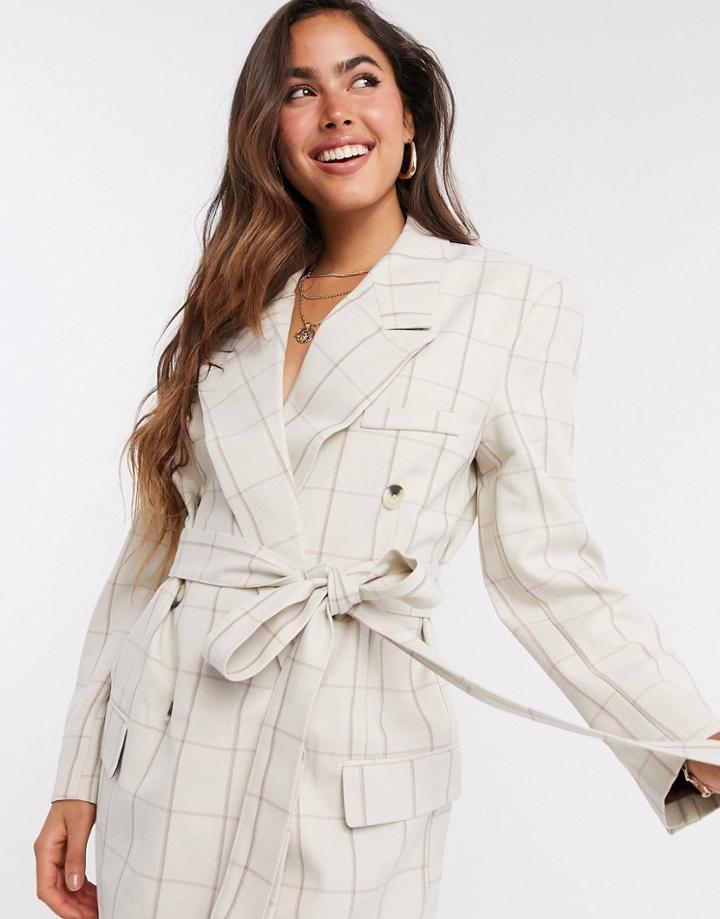 Asos Design Grid Check Belted Dad Blazer-multi