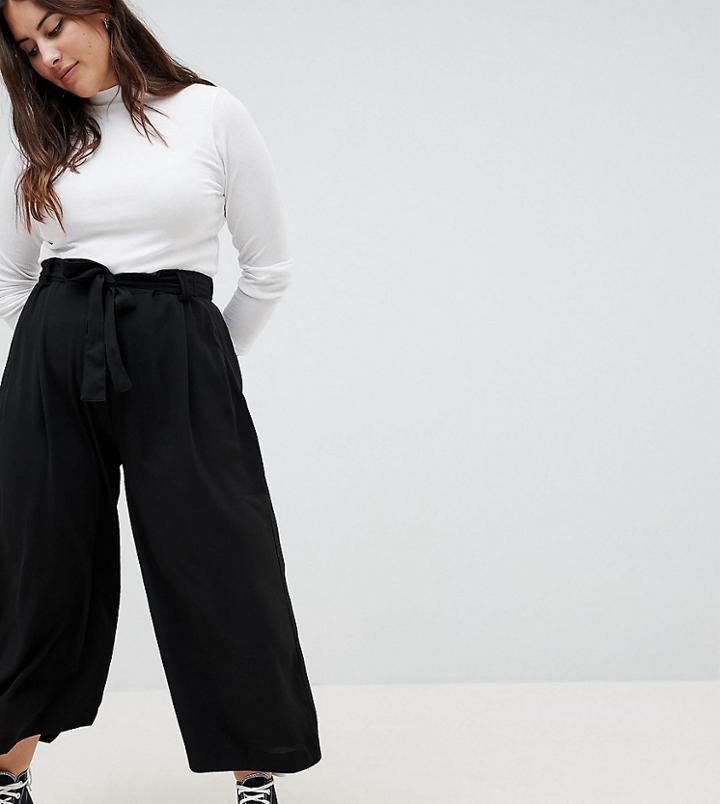 Brave Soul Plus Danes Crop Pants With Tie Waist - Black