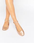 London Rebel Rose Gold Scallop Edge Ankle Strap Ballerina - Copper