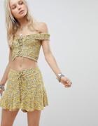 Kiss The Sky Lace Up Shorts In Ditsy Floral Co-ord - Yellow