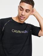 Calvin Klein Performance Pride Capsule Rainbow Logo And Arm Seam T-shirt In Ck Black