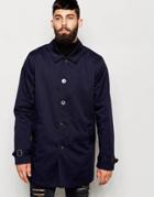 Asos Trench Coat With Buttons In Navy - Navy