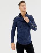 Hollister Taped Logo Hooded Long Sleeve Top In Navy - Navy
