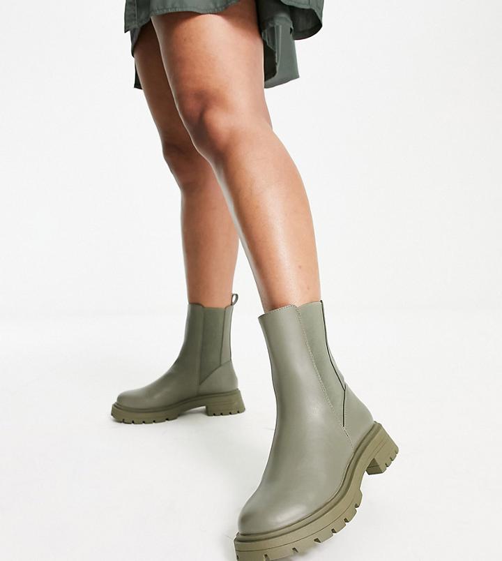 Asos Design Wide Fit Alfie Chunky Chelsea Boots In Khaki-green
