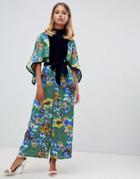 Asos Design Jumpsuit With High Neck In Mixed Print And Velvet - Multi