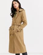 Fashion Union Double Breasted Hooded Trench Coat With Check Lining-beige