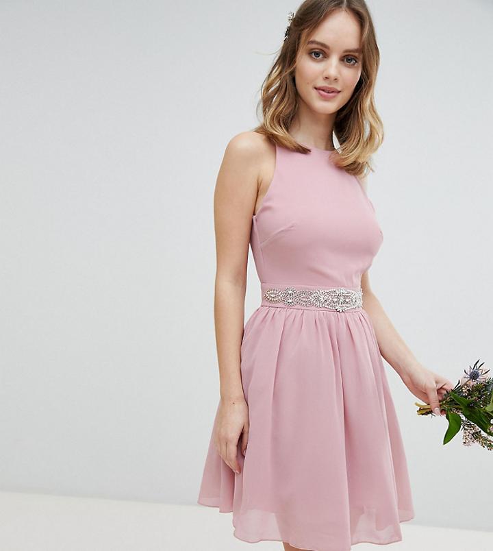 Tfnc Petite Embellished Midi Bridesmaid Dress With Full Prom Skirt-pink