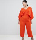 Asos Design Curve Jumpsuit With Kimono Sleeve And Peg Leg - Orange