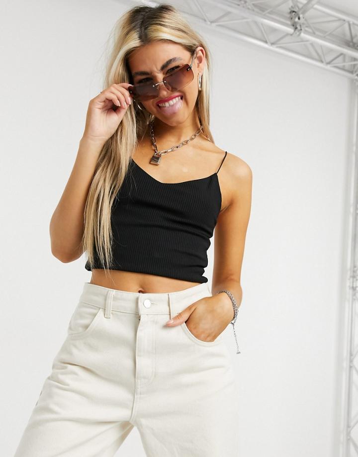 Weekday Mitzi Ribbed Cami With Skinny Straps In Black
