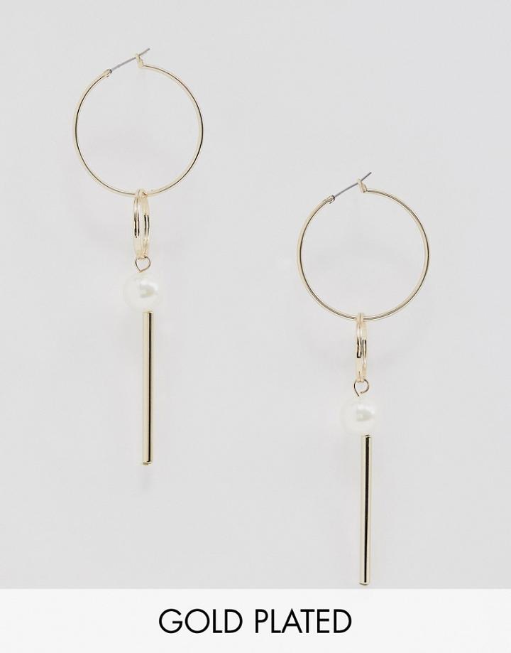 Fiorelli Gold Plated Faux Pearl Hoop Drop Earrings - Gold
