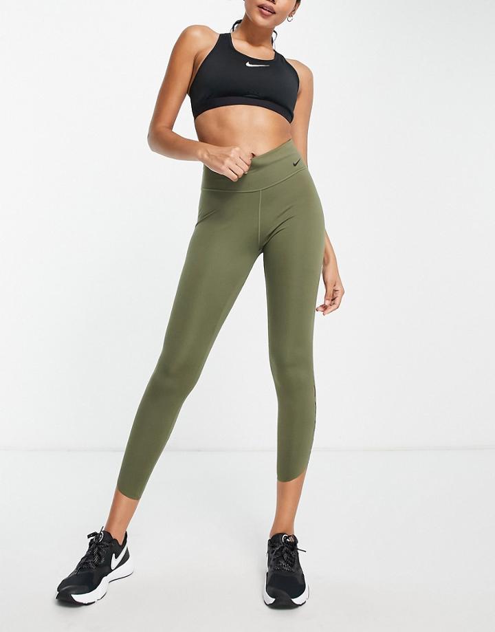 Nike Training Dri-fit Pro Mid-rise Keyhole 7/8 Leggings In Khaki-green