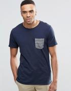Jack & Jones T-shirt With Contrast Stripe Pocket - Navy
