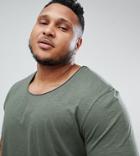 Jack & Jones Essentials Plus Size Longline T-shirt With Raw Neck - Green