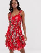 Vila Ruffle Cami Floral Mini Dress-red