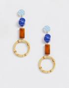 Asos Design Earrings With Bamboo And Resin Shape Drops - Multi