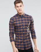 Asos Skinny Shirt In Brown Check With Long Sleeves