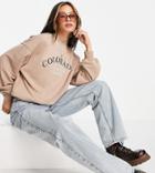 Asos Design Long Sleeve V Neck Satin Batwing Top In Khaki-green