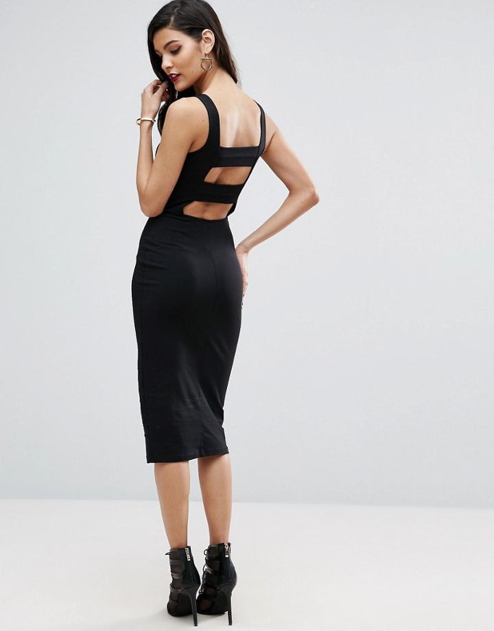 Asos Strap Back Pinny Bodycon Midi Dress - Black