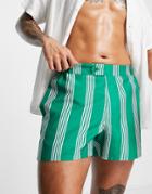 Asos Design Swim Shorts In Green Stripe Short Length