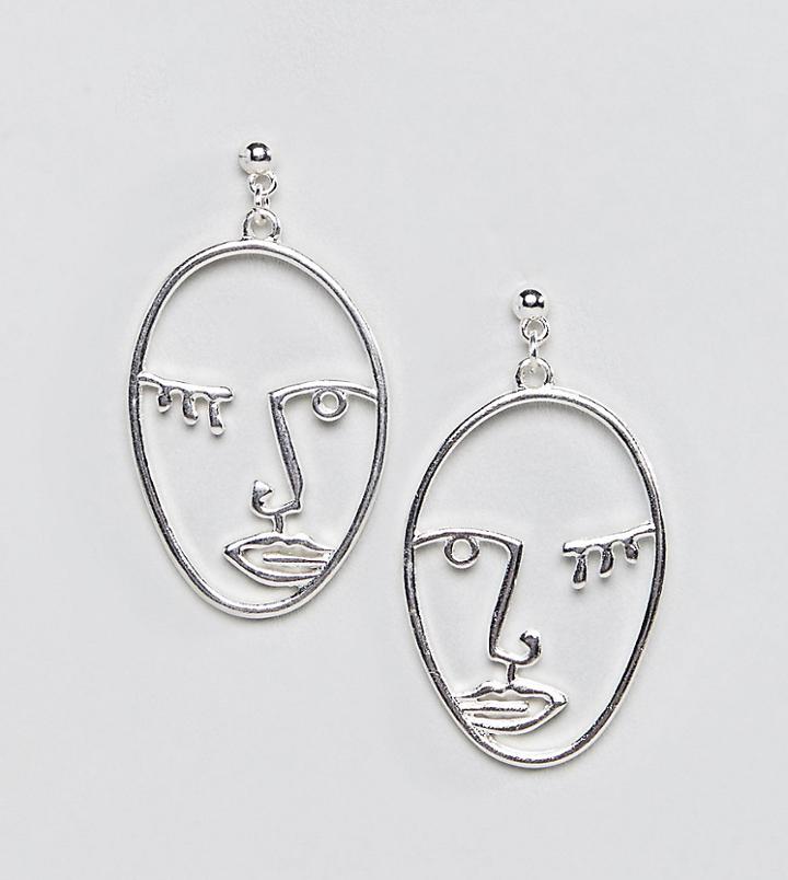 Reclaimed Vintage Inspired Face Earrings - Silver