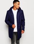Asos Parka Jacket With Concealed Placket In Navy - Navy