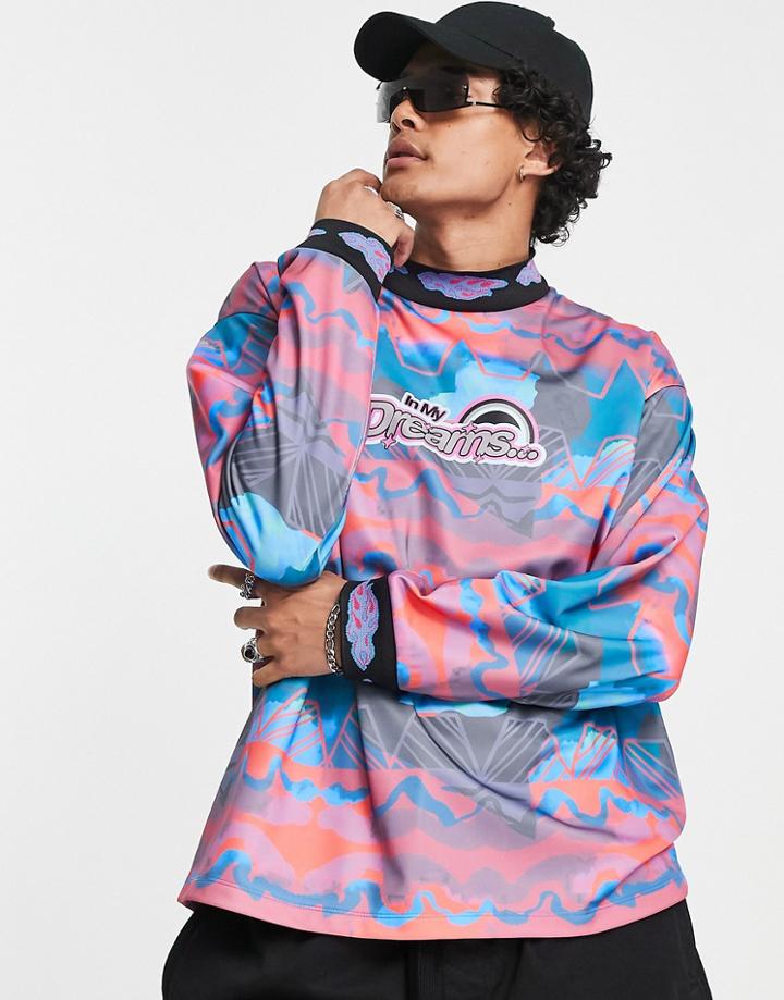 Asos Design Oversized Sweatshirt In Gray Poly Tricot With All Over Print-multi
