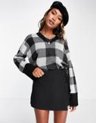 Violet Romance Oversized V Neck Sweater In Monochrome Plaid-black