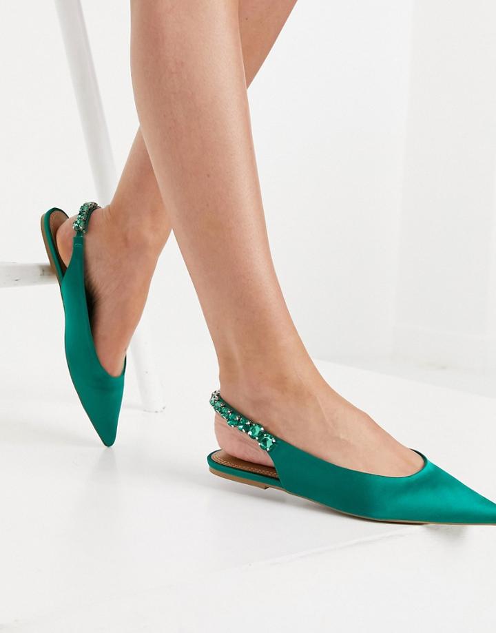 Asos Design Lia Embellished Slingblack Ballet Flats In Green