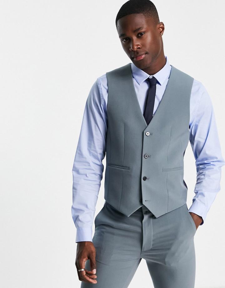 Asos Design Super Skinny Suit Vest In Muted Blue-blues
