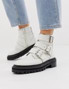 Asos Design Aviate Premium Leather Biker Boots In White - White